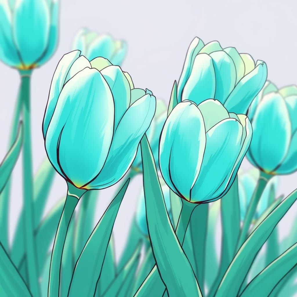 Turquoise Tulips in Japanese Manga Style