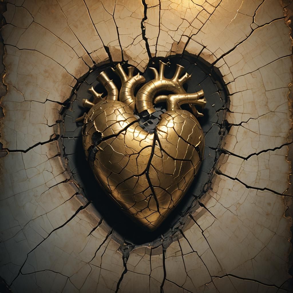Cracked Heart Mended with Gold: Digital Matte Painting