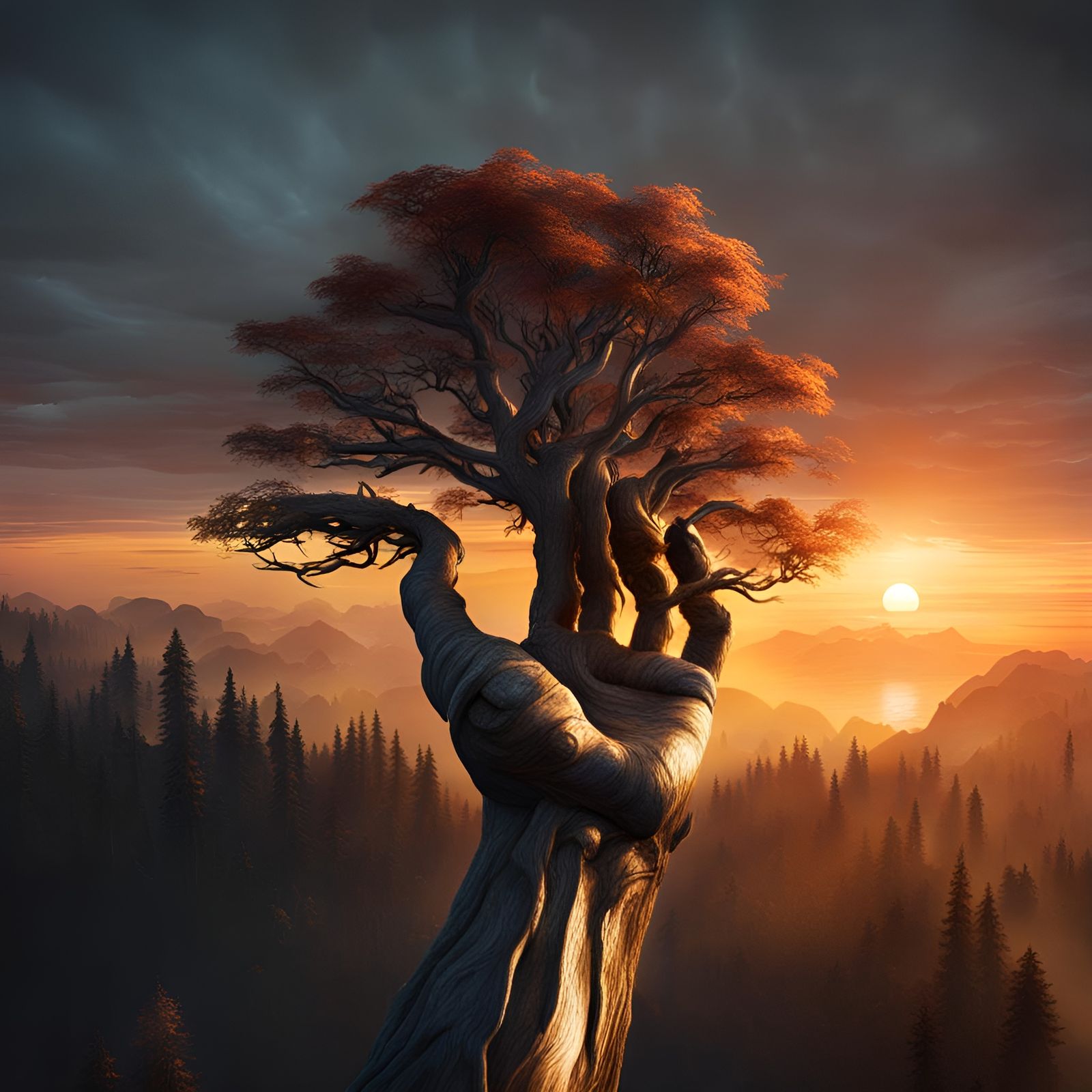 Tree Hand Holding Unity Engine at Sunrise