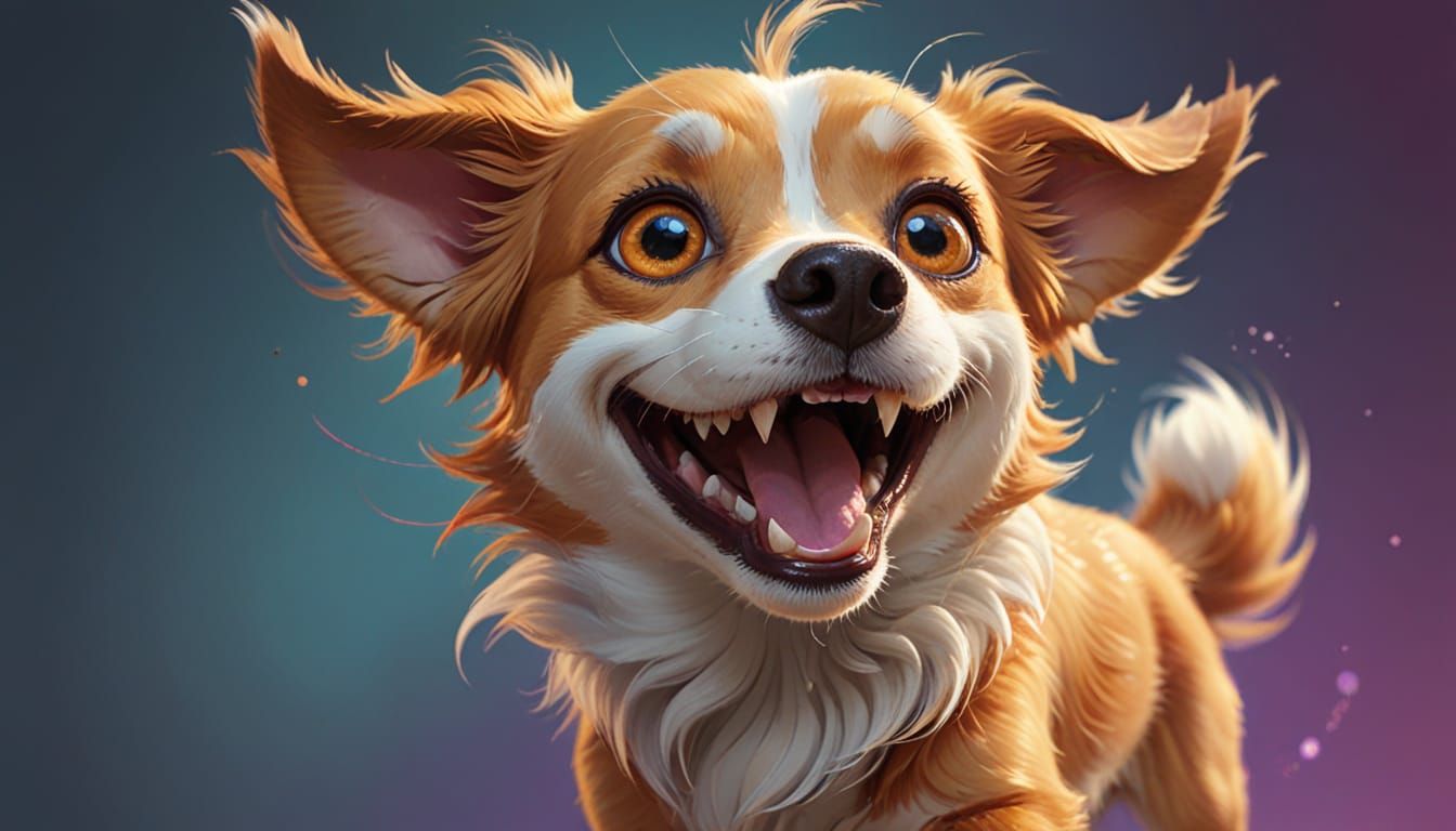 Playful Dog with Exaggerated Expressions, Vibrant Digital Ar...