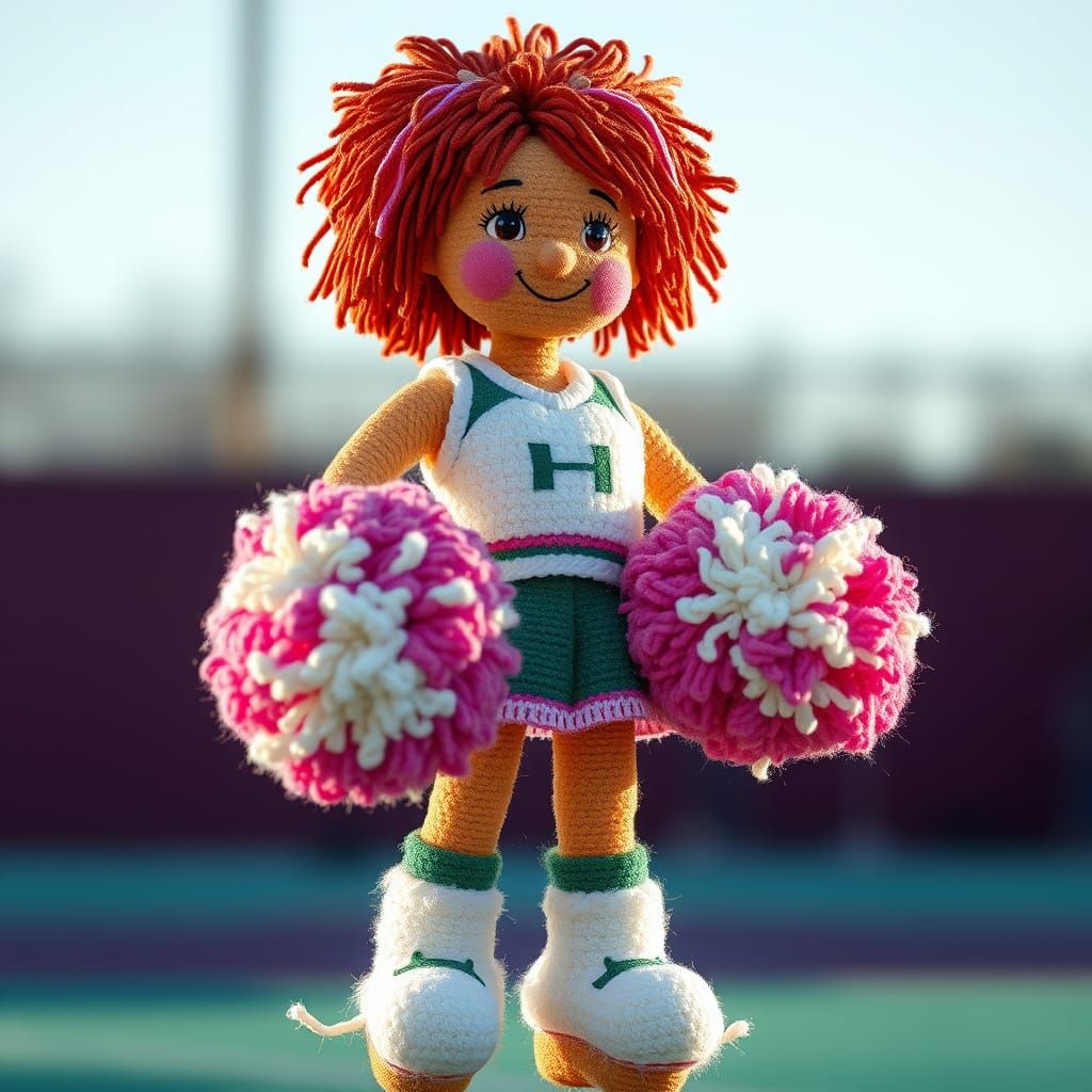 Adorable Yarn PomPom Cheerleader in Digital Art