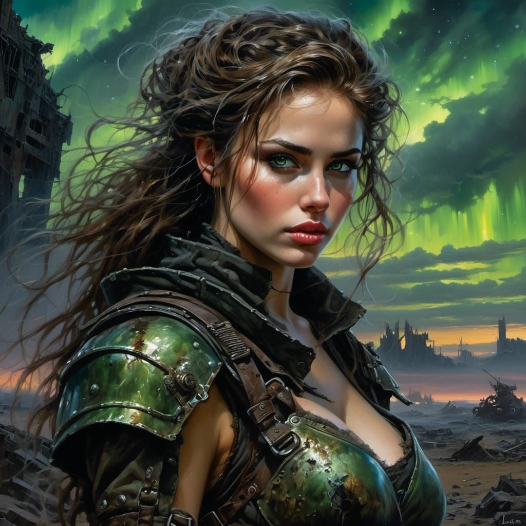 Post-Apocalyptic Woman in Wasteland Landscape