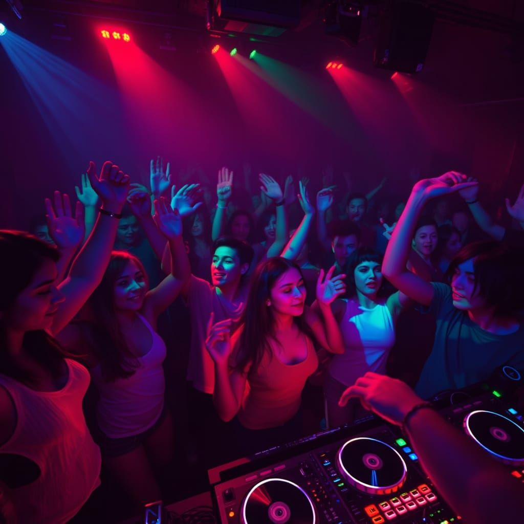 Rave Nightclub Scene with Neon Lights