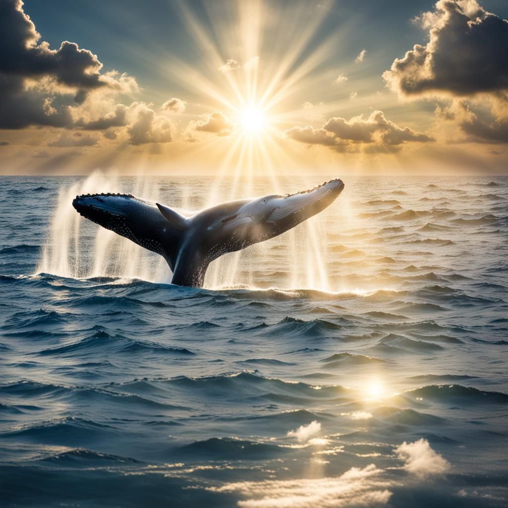 Humpback Whale in Ocean with Sunlight