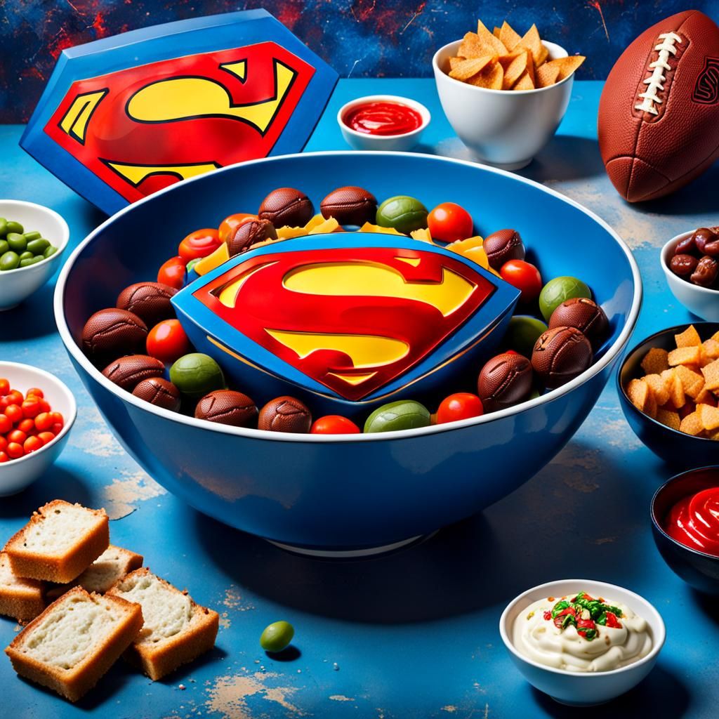 Superman Bowl of Football with Appetizers