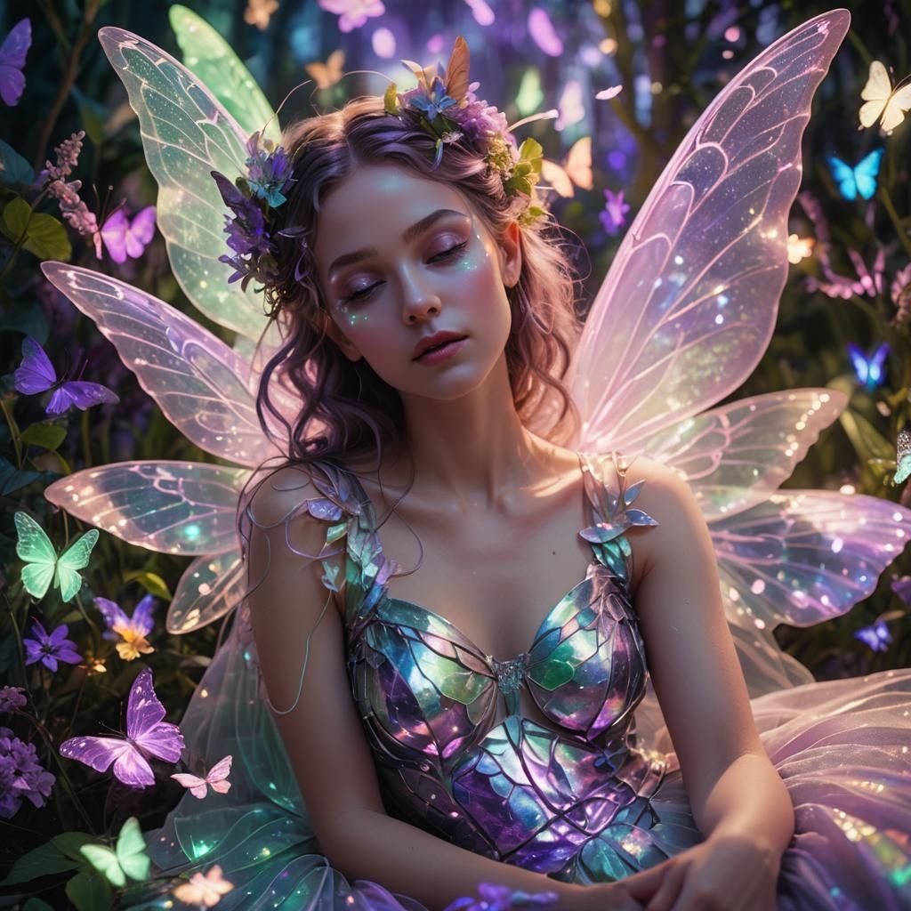 Holographic Fairy in Ethereal Garden: Digital Art