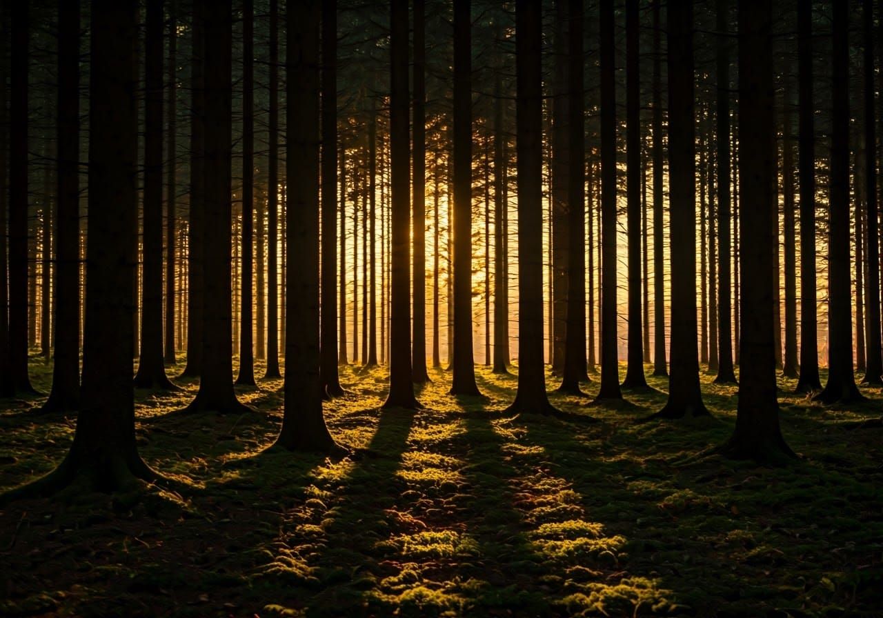 Sunlit Forest Landscape at Sunset