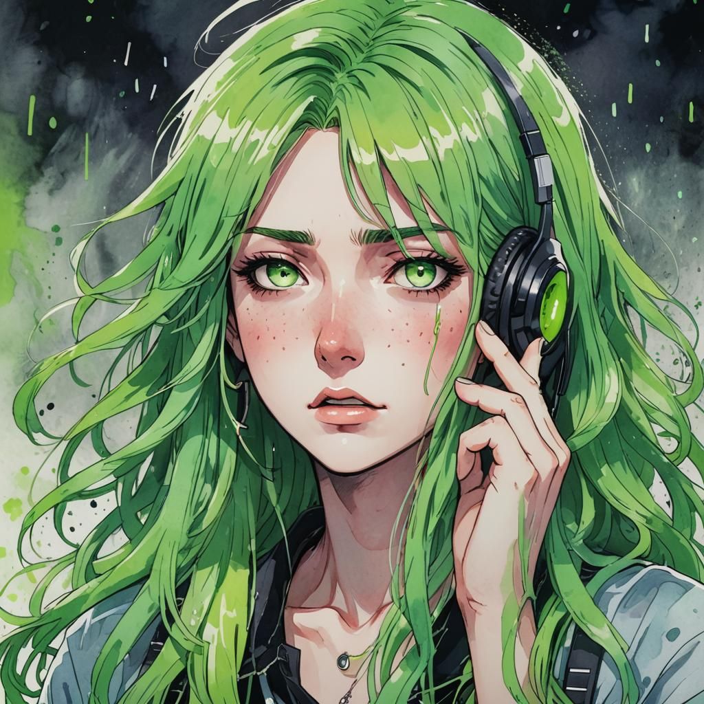 Crying Anime Girl in Expressive Watercolor Style