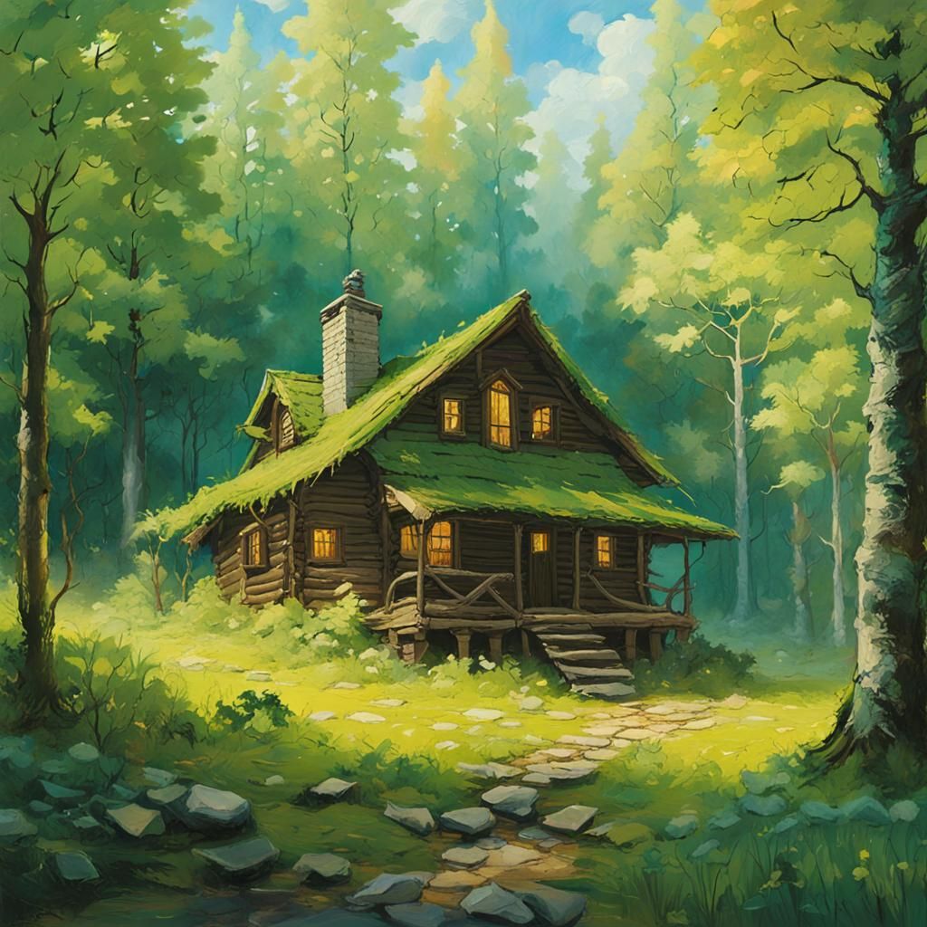 Cozy Beach Cabin Interior Oil Painting