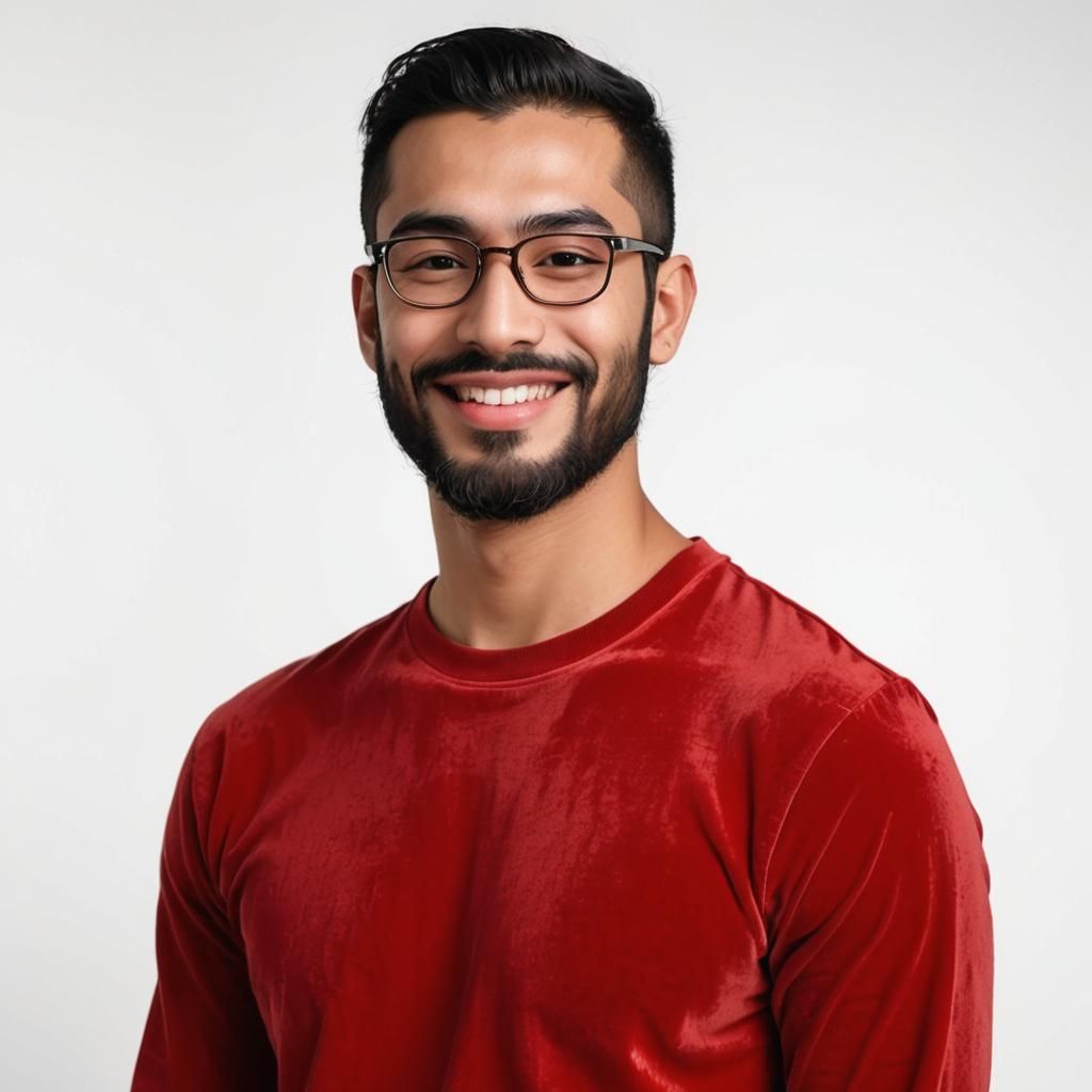 Handsome Arab Man with Red Velvet T-Shirt and Short Black Be...
