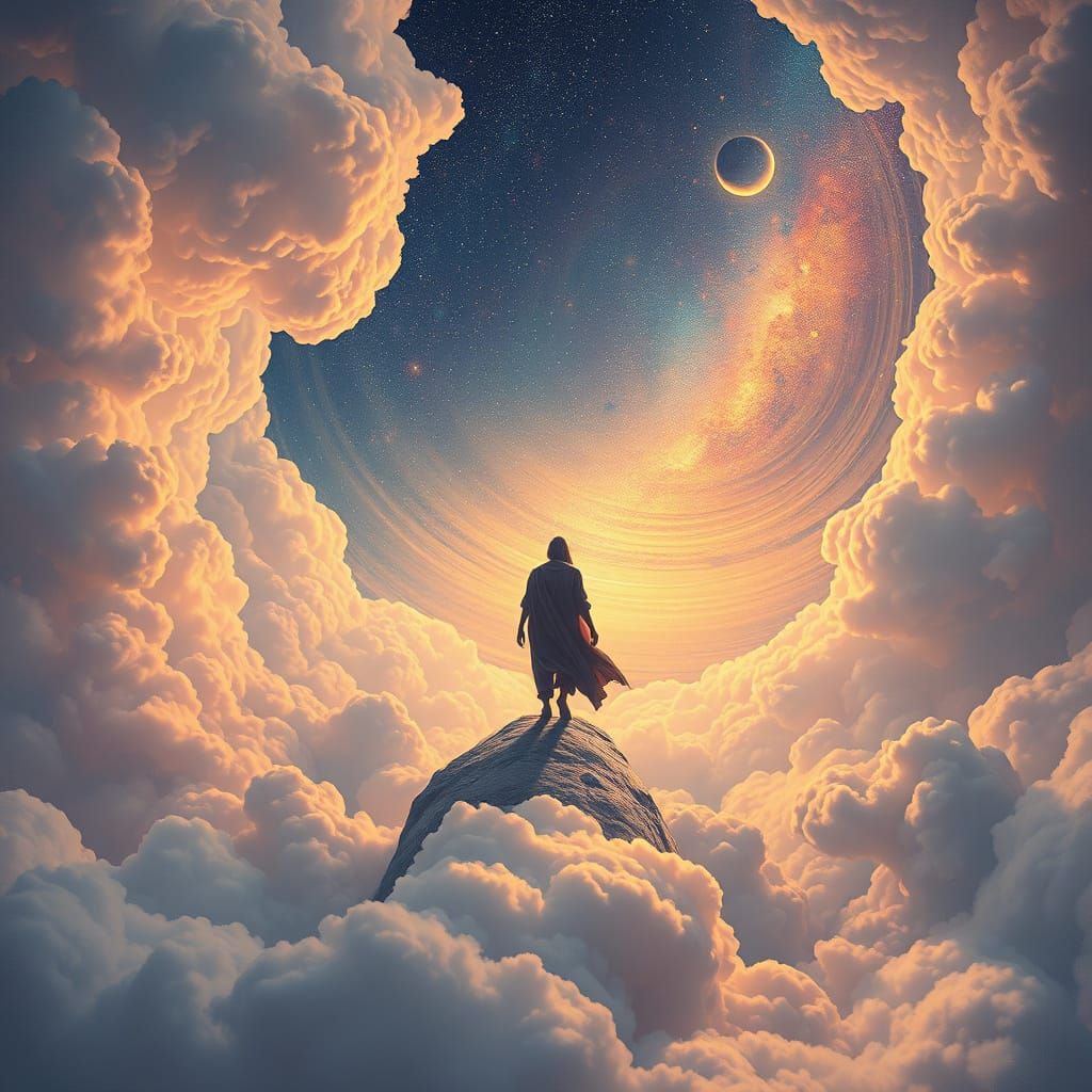 Ethereal Figure Steps into Cosmic Infinity