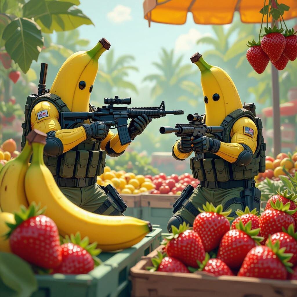 Fruit Fight: Bananas vs. Strawberries in Combat