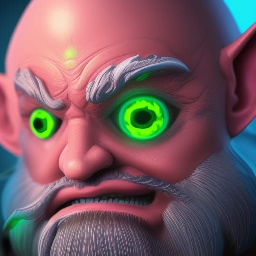 Evil Gnome Wizard with Glowing Green Eye