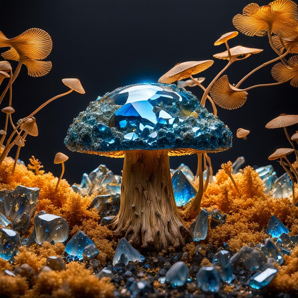 Giant Golden Mushroom in Labradorite Crystal Shards