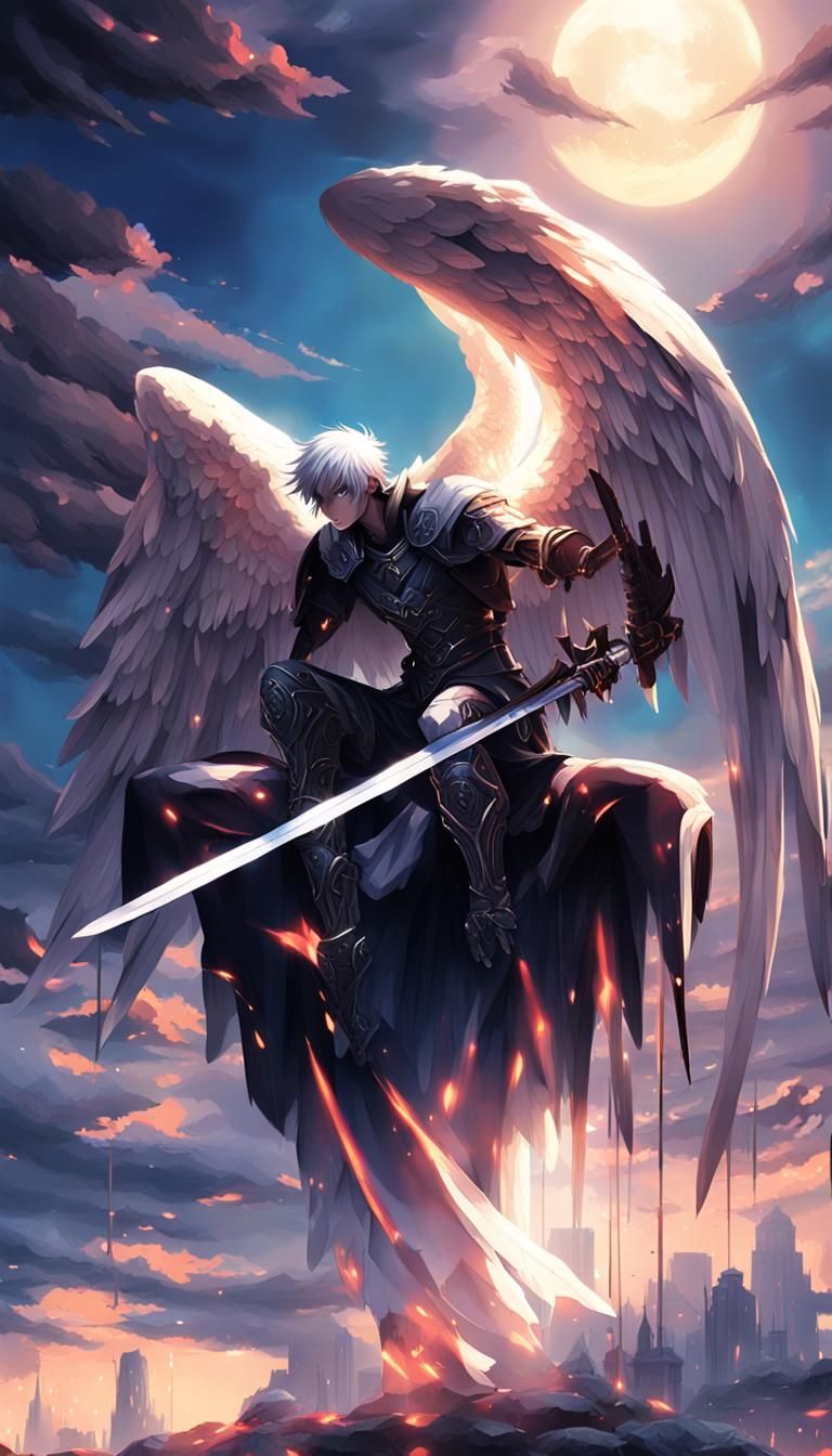 Ethereal Warrior in Dark Fantasy Anime Style