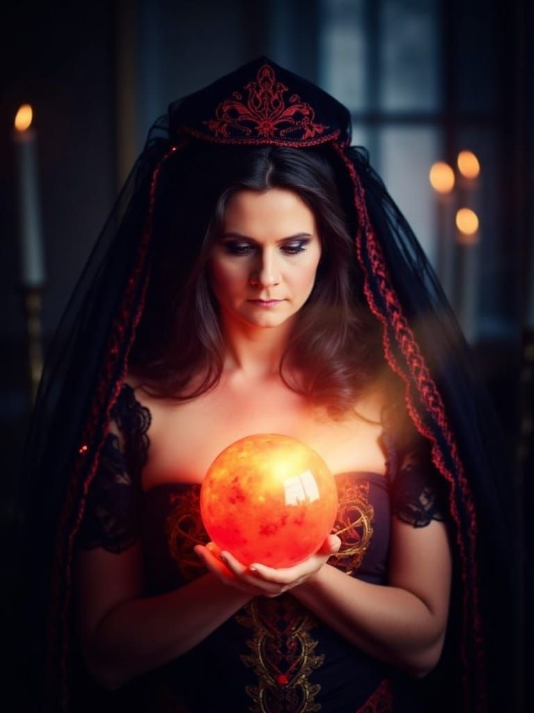 Sorceress and Crystal Ball in Animated Style