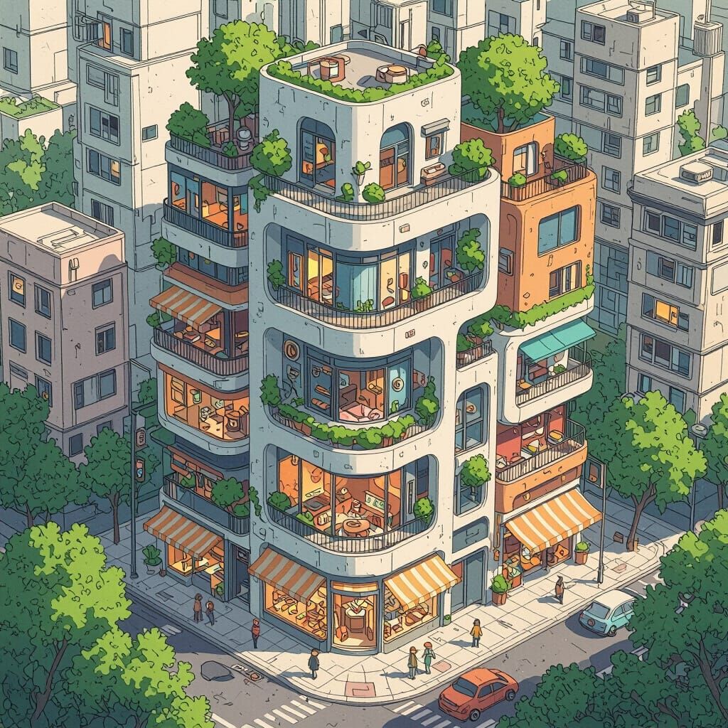 Vibrant Vertical City Isometric Illustration