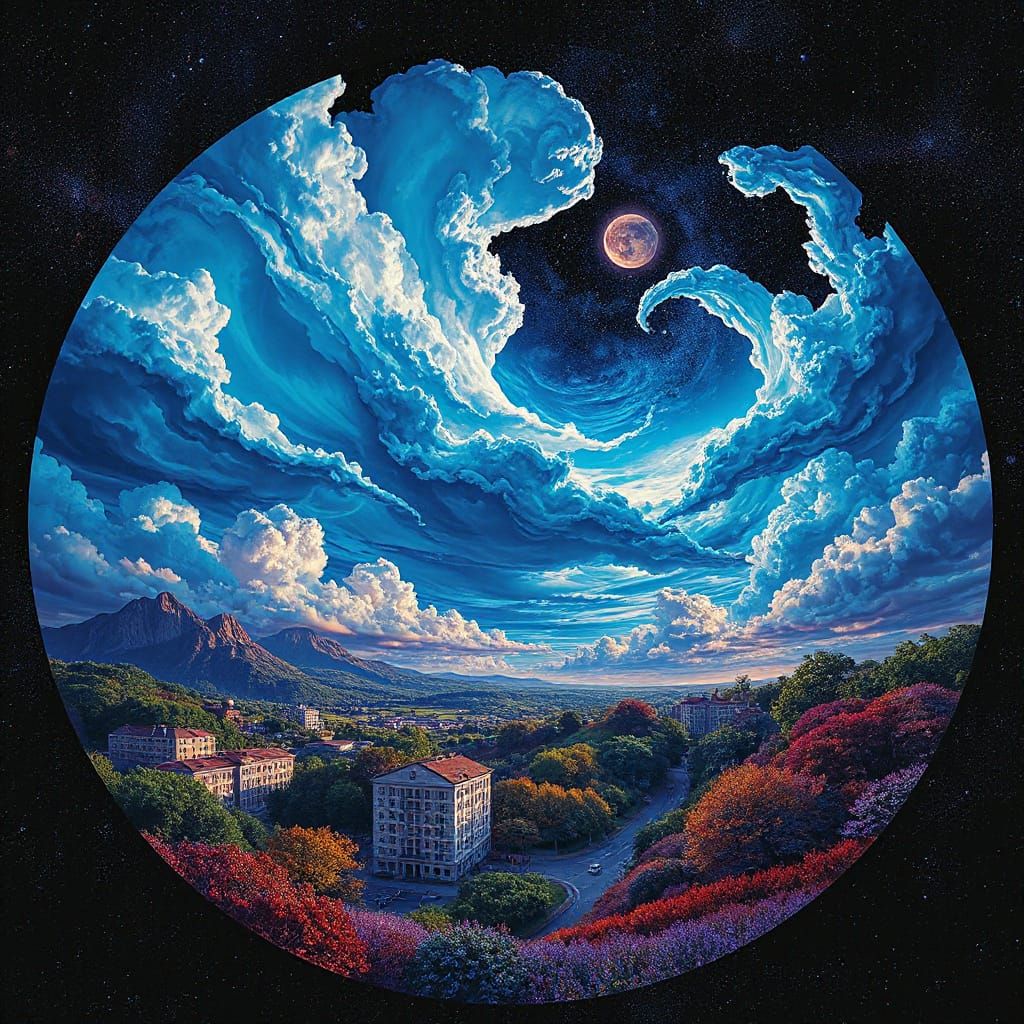 Surreal Cosmic Landscape with Sculpted Clouds
