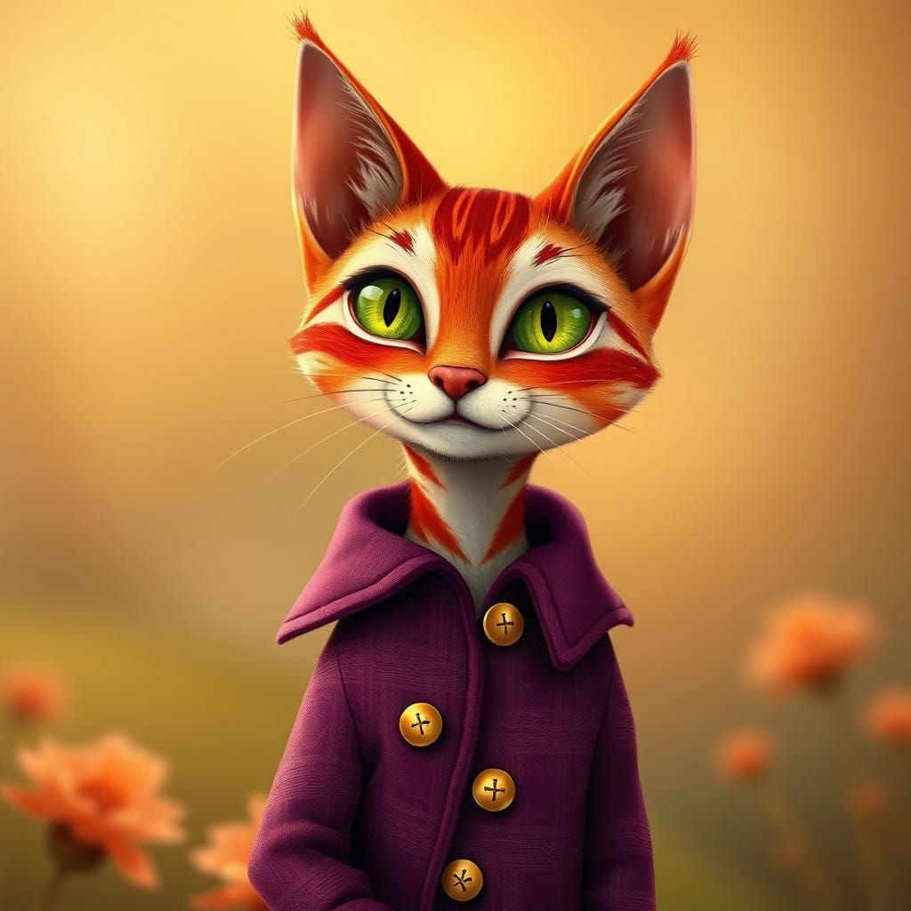 Feline Gentleman in Rich Plum Coat