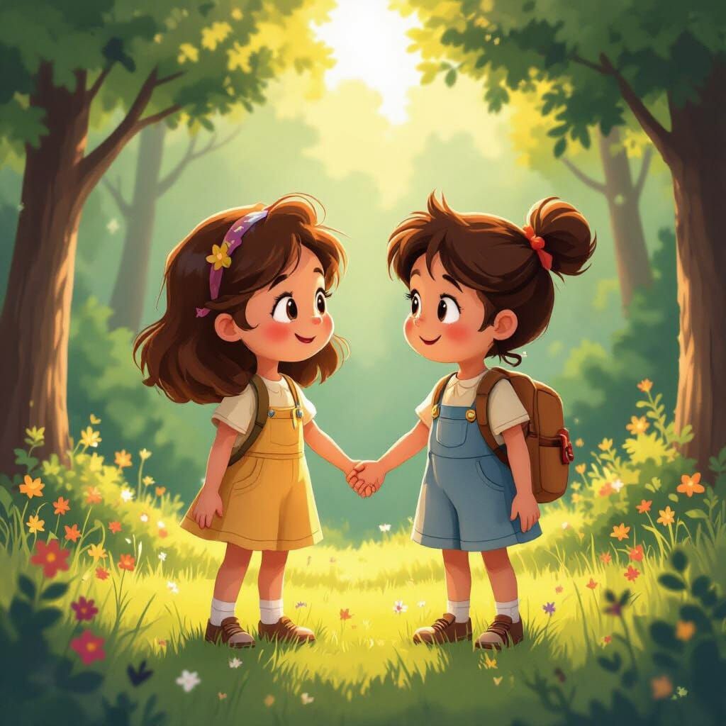 Ellie & Gabby Holding Hands in Golden Hour Forest