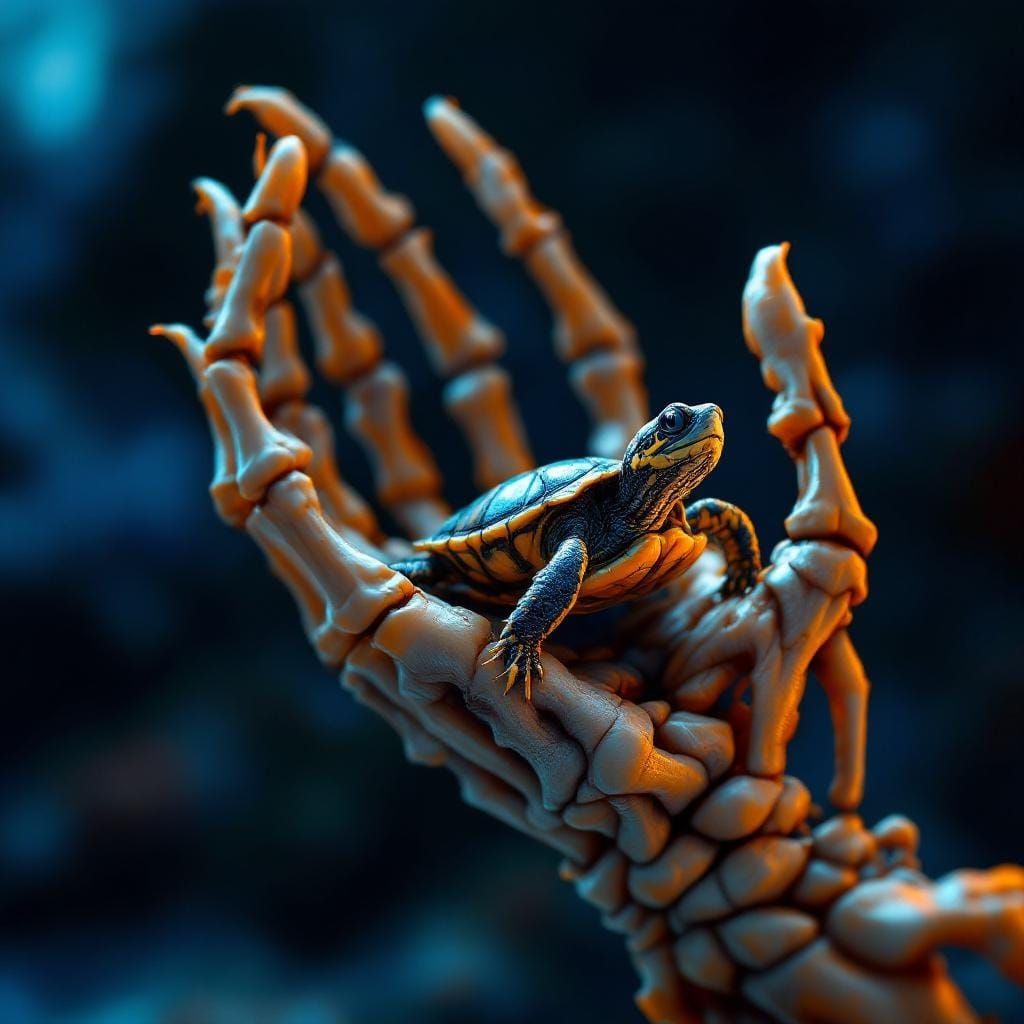 Tortoise in Skeleton Hand: Fantasy Concept Art