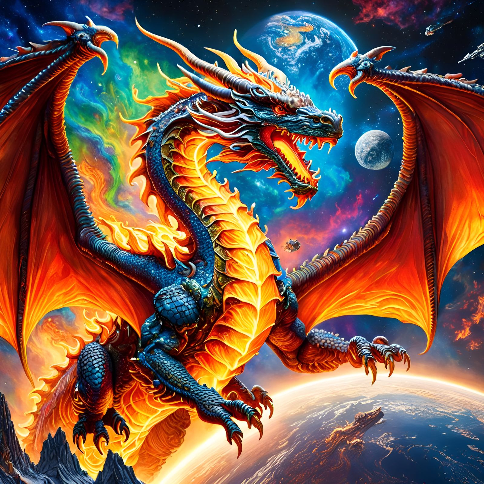 Epic Space Dragon God of Flame and Shadow