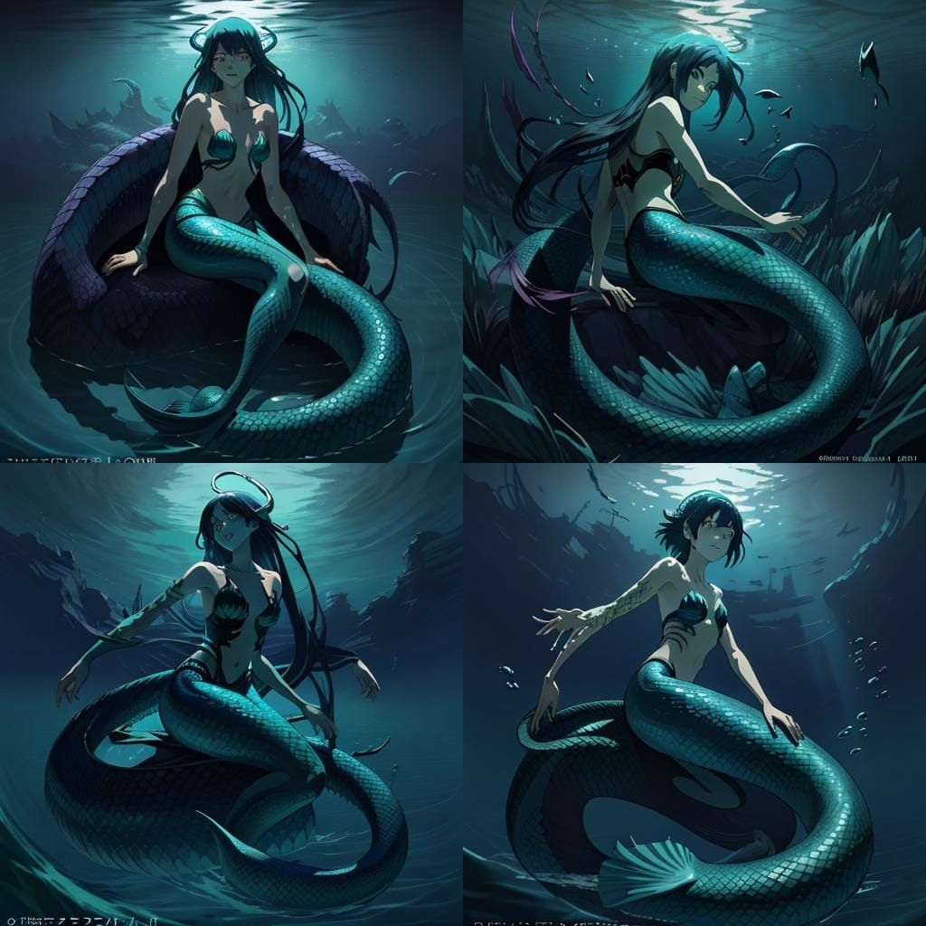 Creepy Siren Mermaid in Anime Key Visual Style