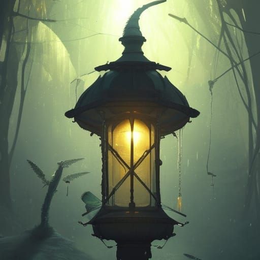 Lantern Lights White Wolf, Dragonflies Dance: Art Nouveau