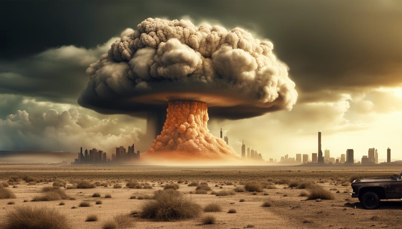 Post-Apocalyptic Nuclear Cloud Over Desert City