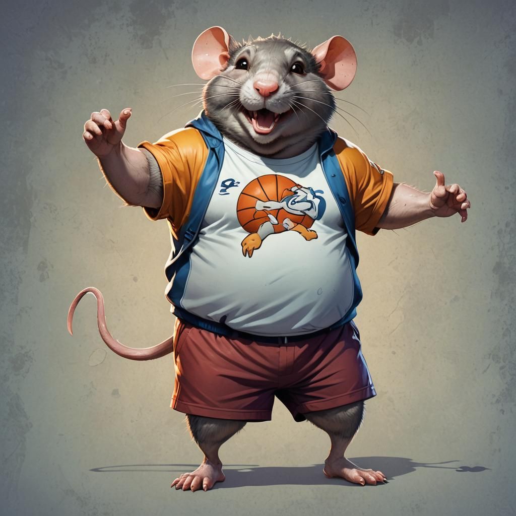 Humorous Fat Rat Stretching: Digital Caricature