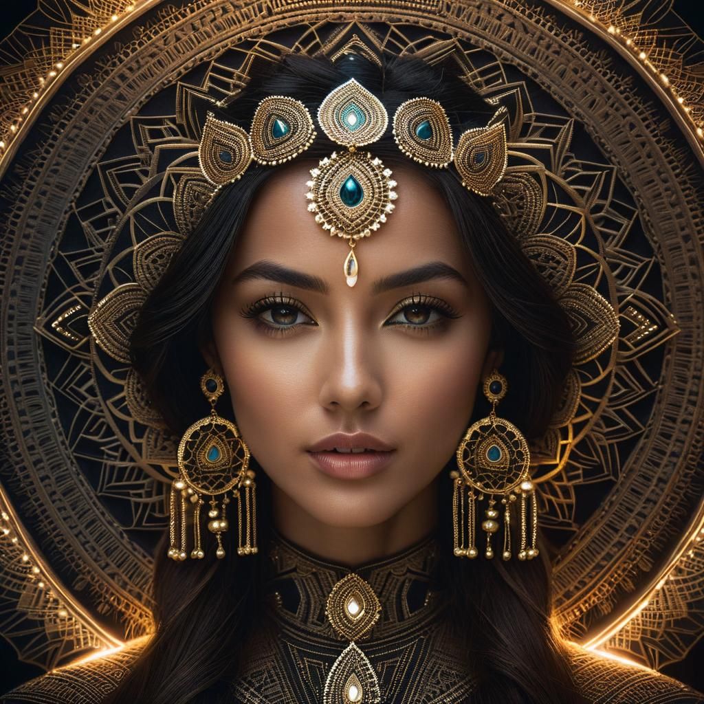 Beautiful Woman with Mandala in Diffuse Light