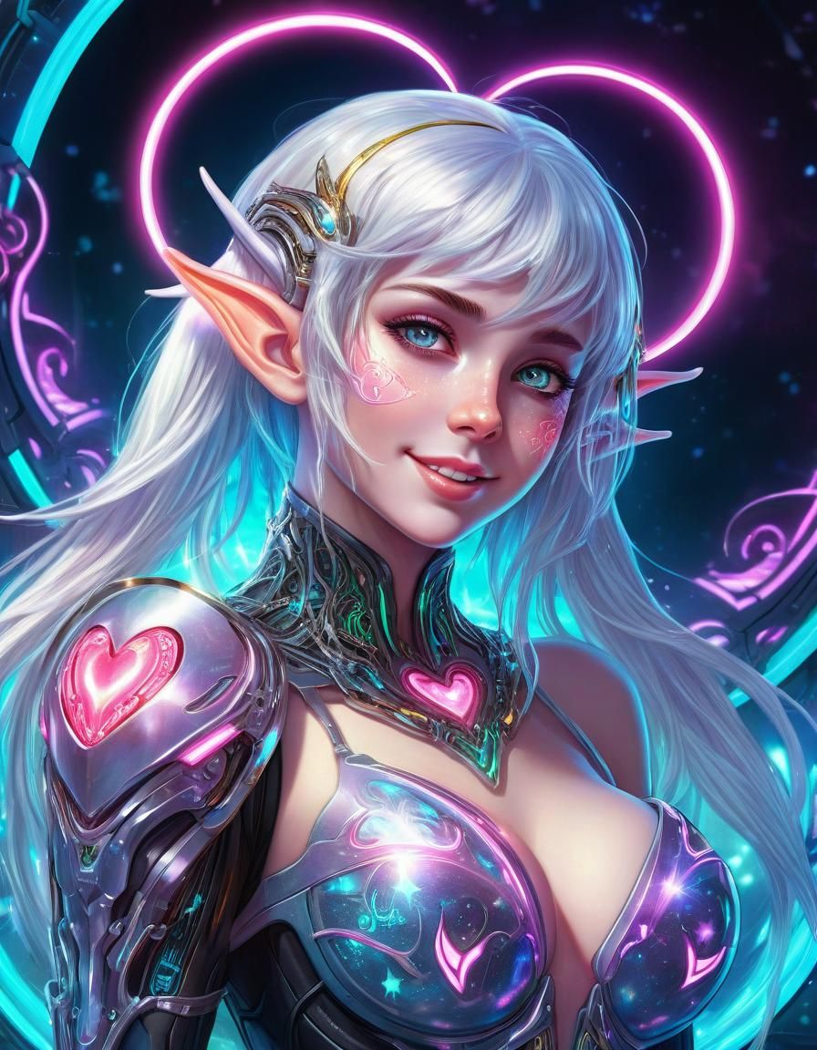 Cyberpunk Elf Soldier with Neon Heart