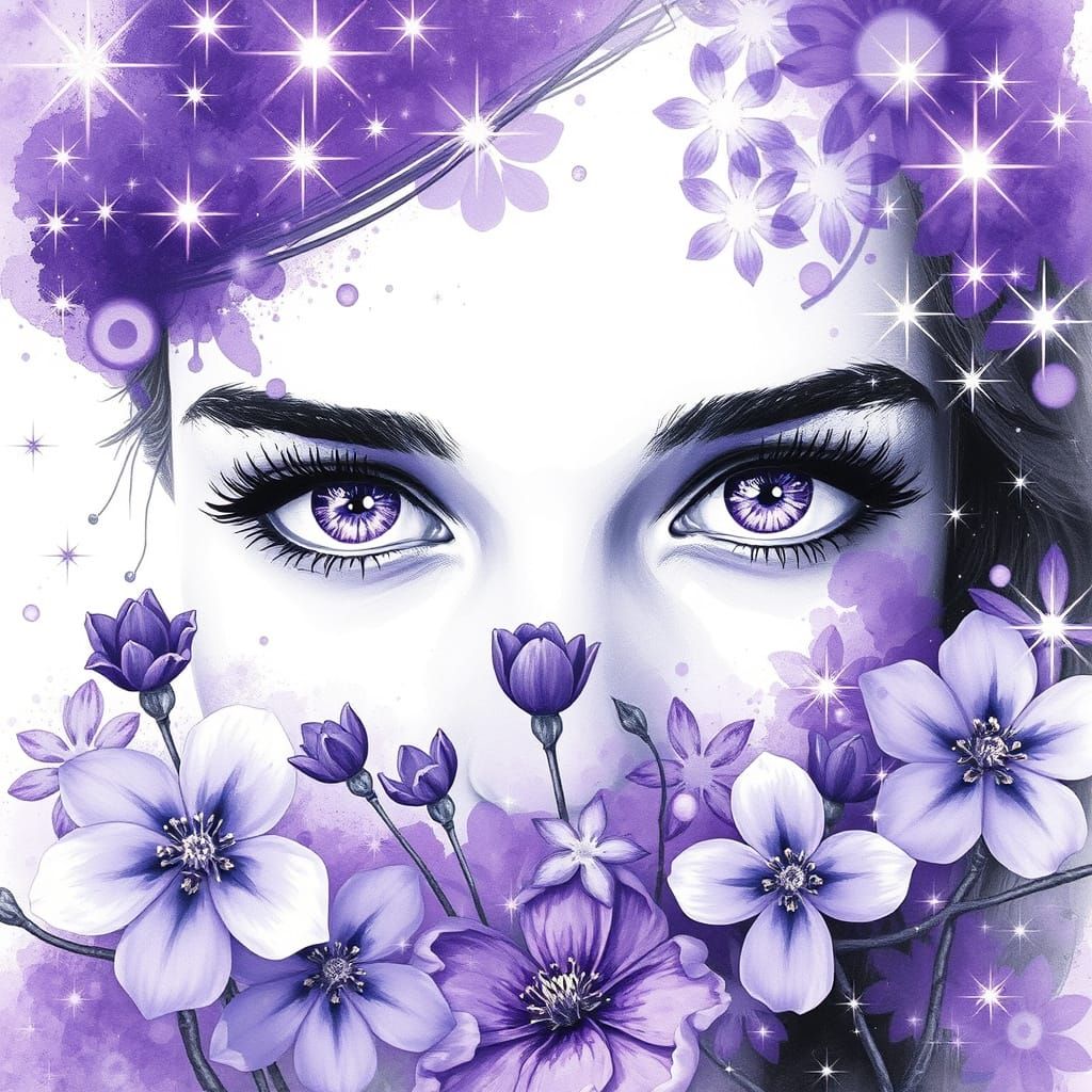 Amethyst Eyes with Purple Stars: Watercolor Art