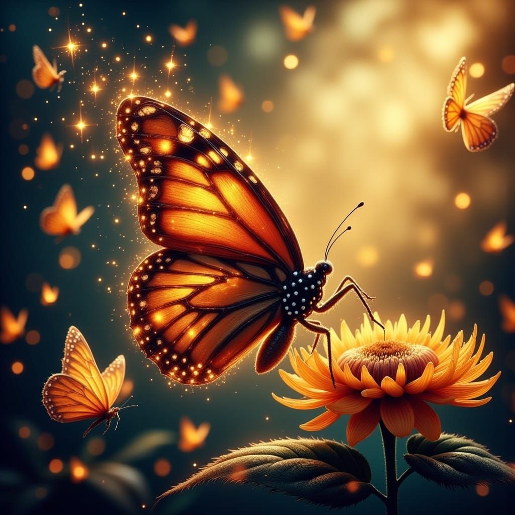 Monarch Butterfly Aglow with Fairy Lights