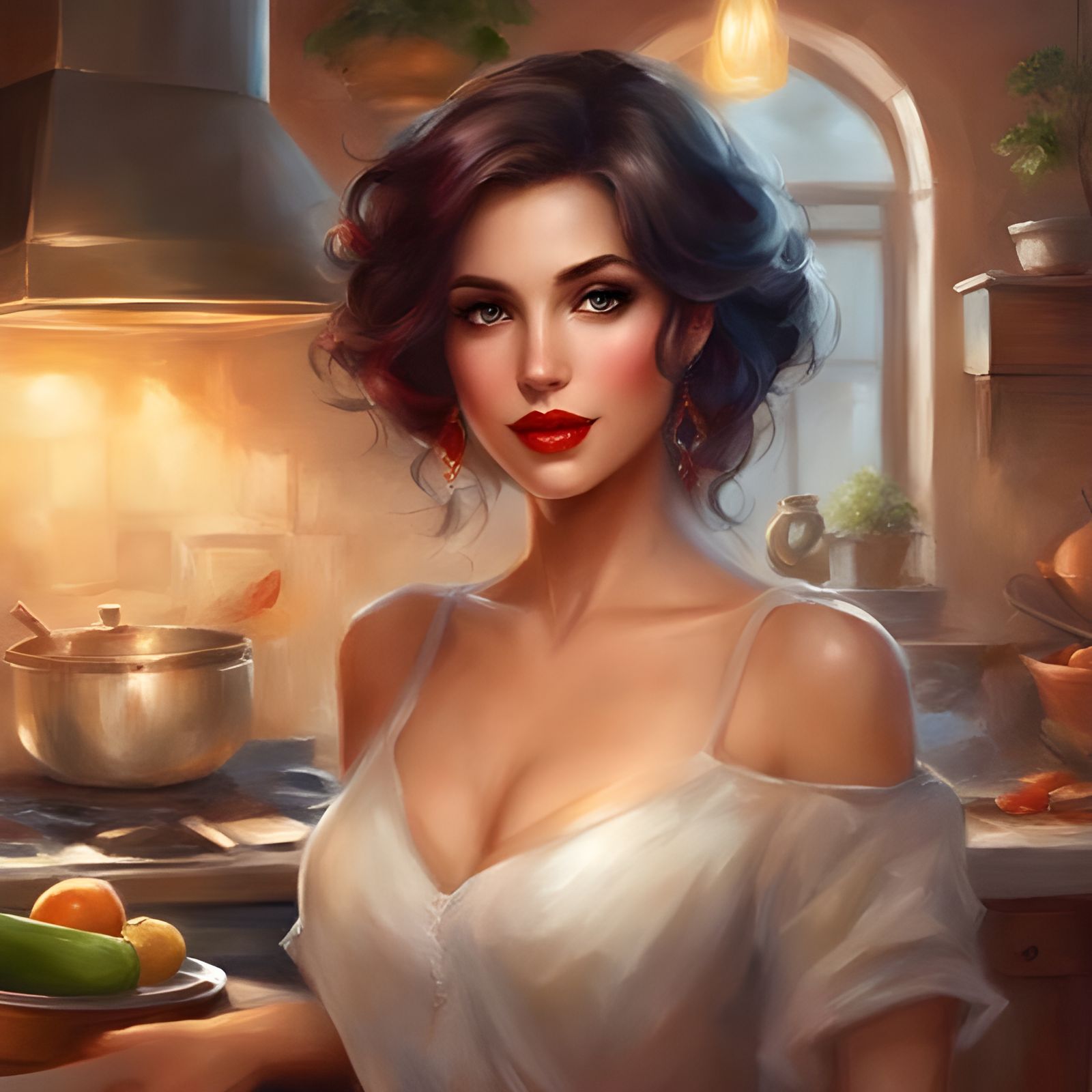 Pretty Colombian Woman in Kitchen