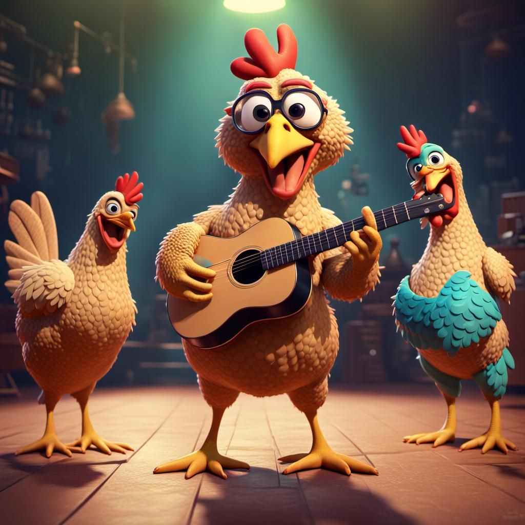 Crocodile Rapper with Chicken Singers: Pixar Style