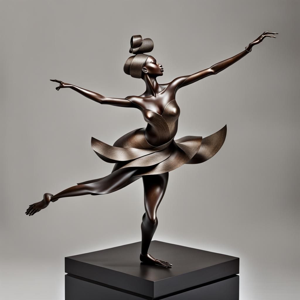 Metal Sculpture of African Dancer in Motion