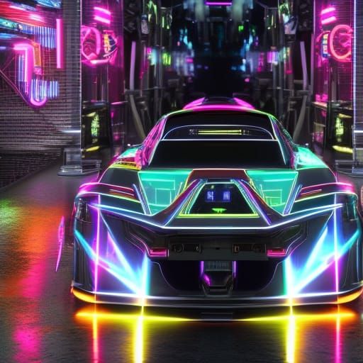 Neon Race Car Drifting Through Shibuya Streets