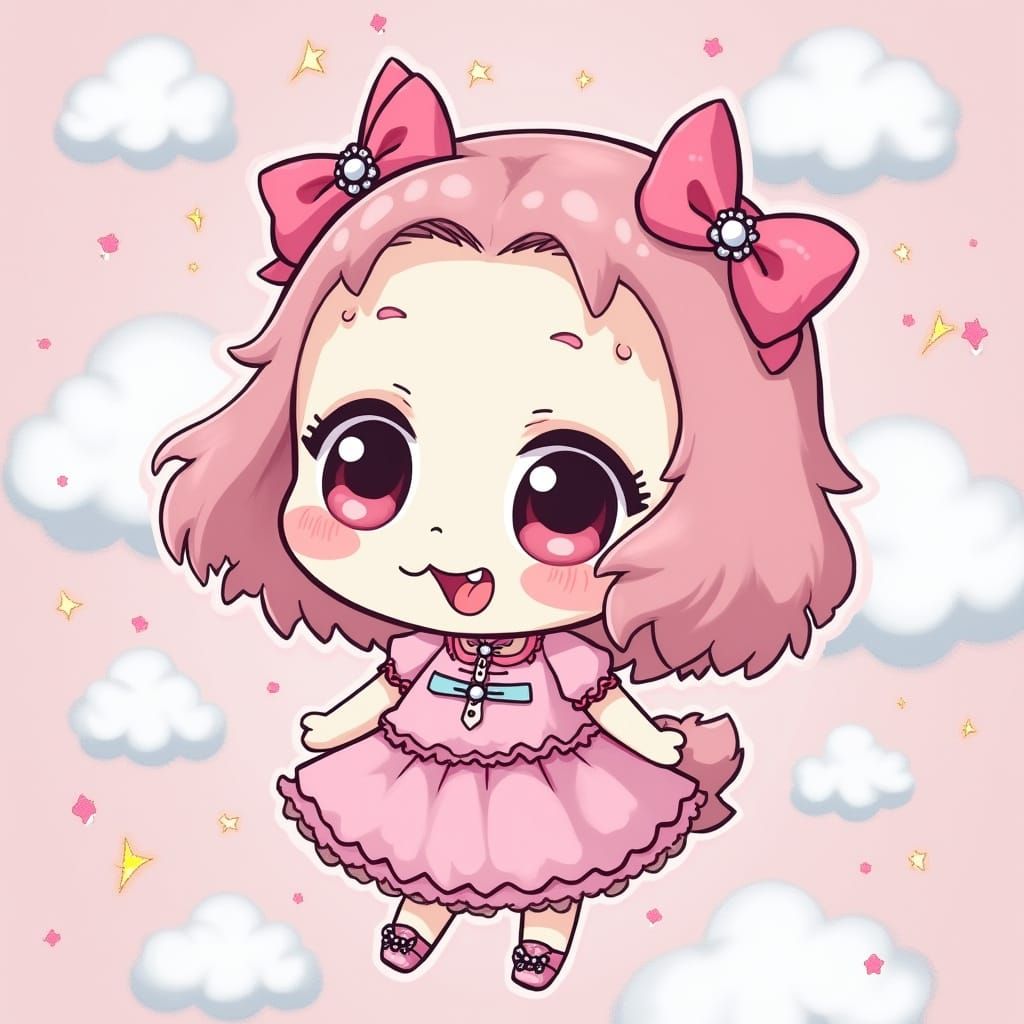 Pastel Kawaii Character in Dreamy Setting