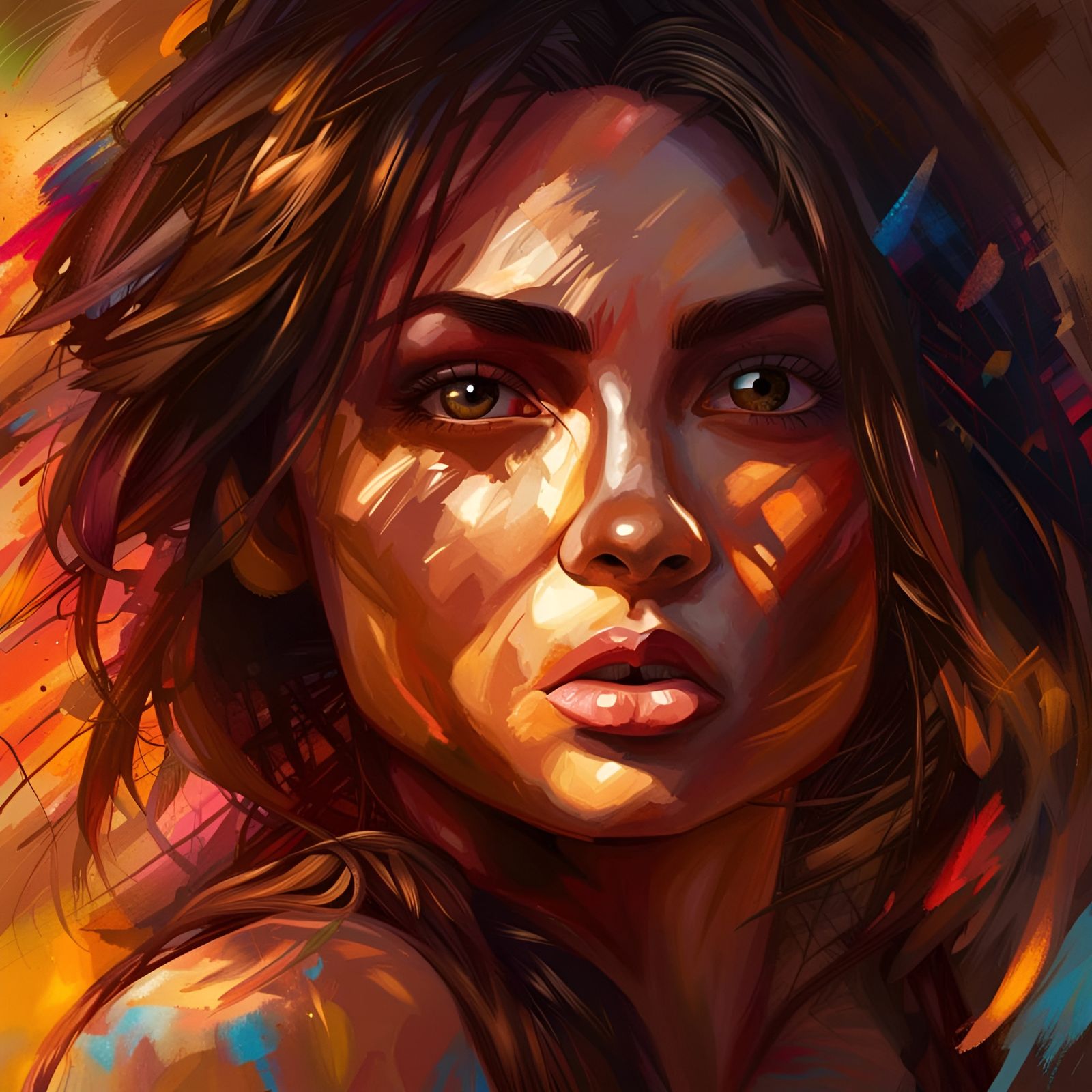 Hyperrealistic Brown-Eyed Woman in Splash Art Style