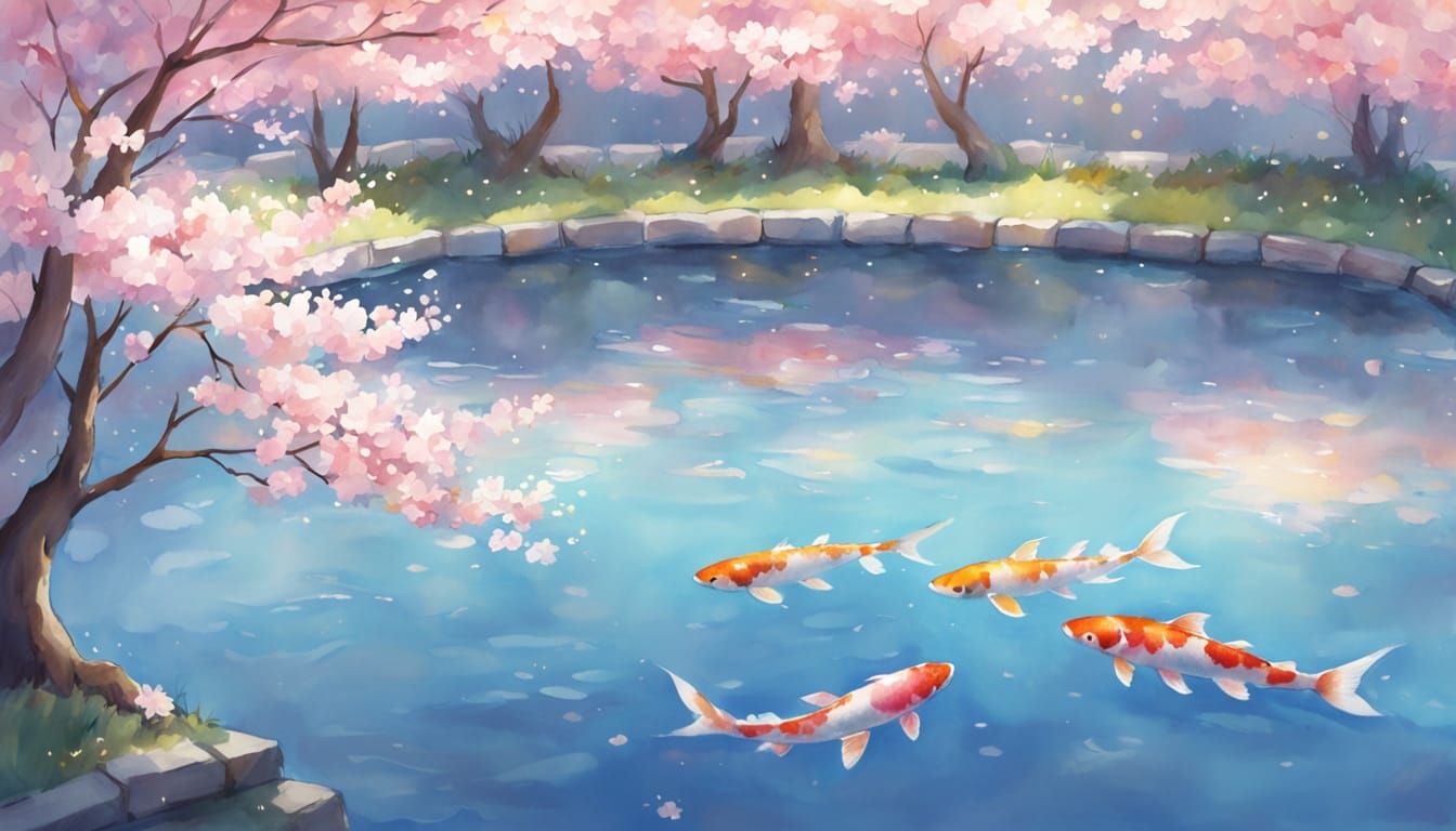 Serene Koi Pond in Watercolor Style