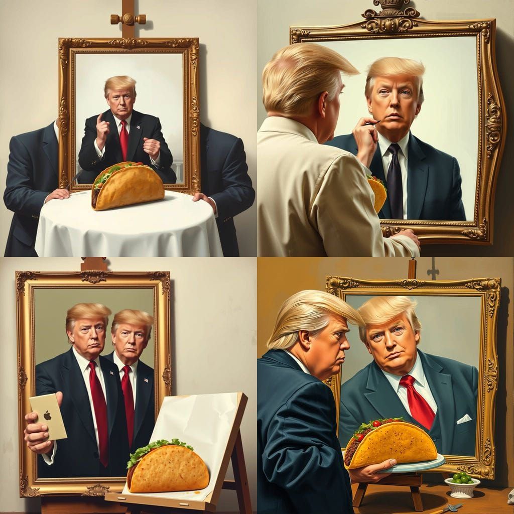 Trump as Rockwell: Triple Self-Portrait with Taco