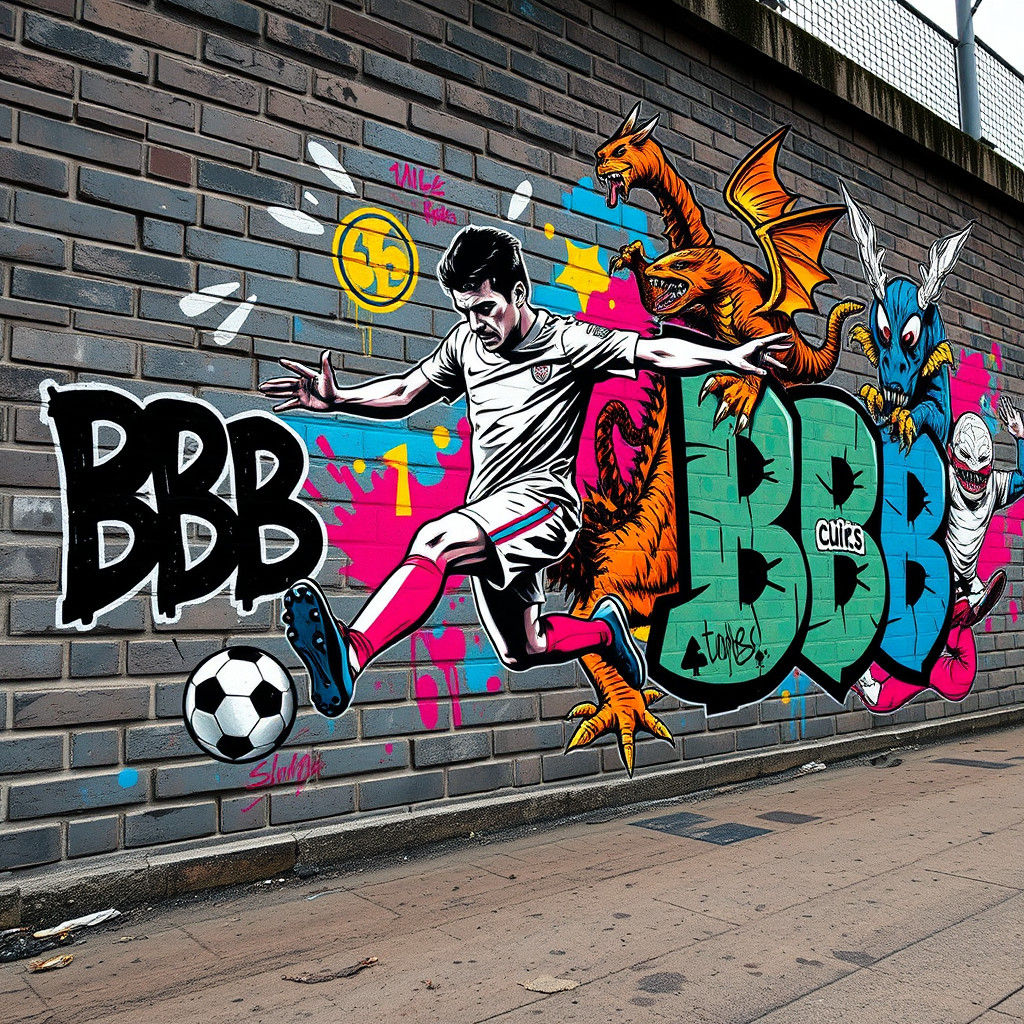 Dynamic Graffiti Art of Soccer Player Kicking Ball