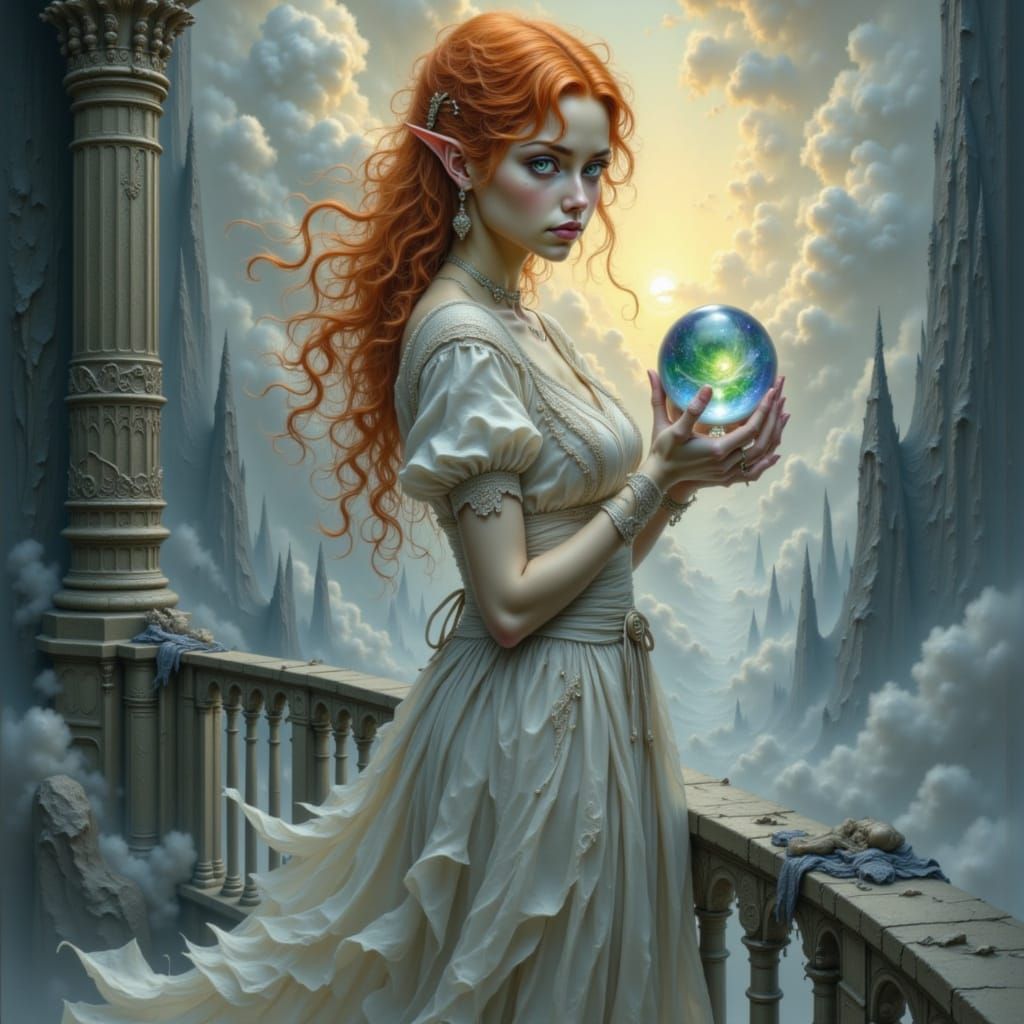 Gothic Fantasy Princess on Silver Spire Balcony