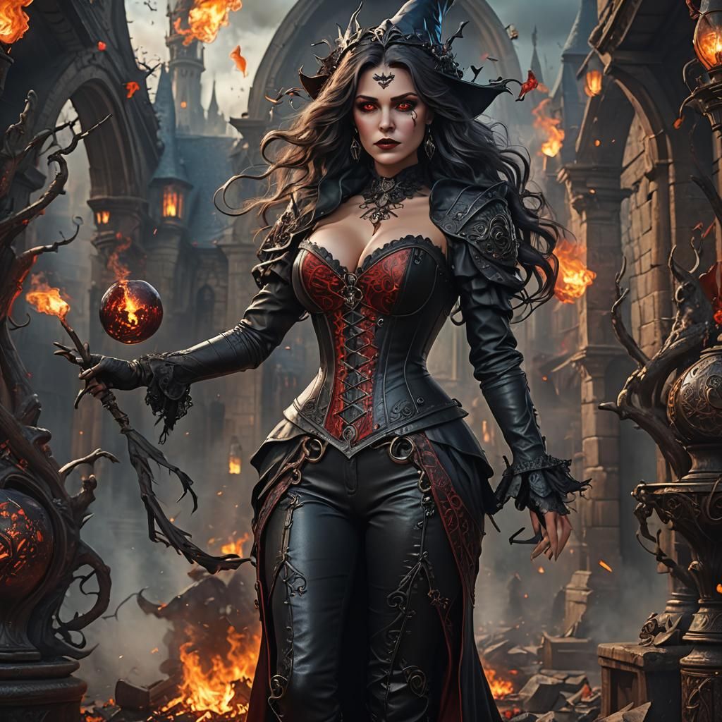 Majestic Witch with Red Eyes: Detailed Matte Painting
