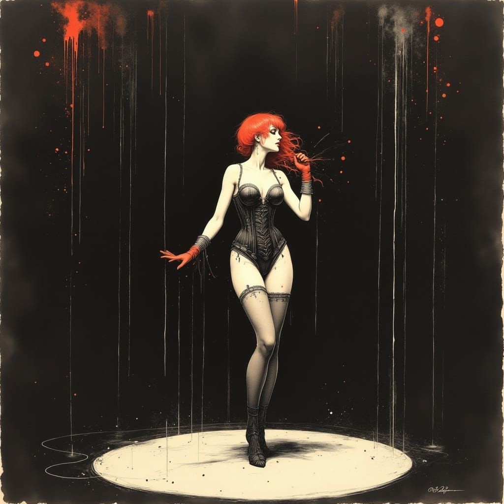 Cabaret Singer in Expressive Ink Art Style