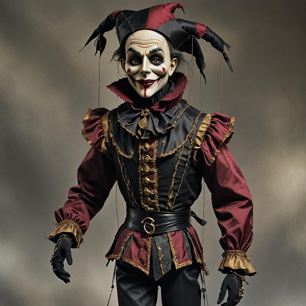 Masculine Jester Marionette with Haunting Presence