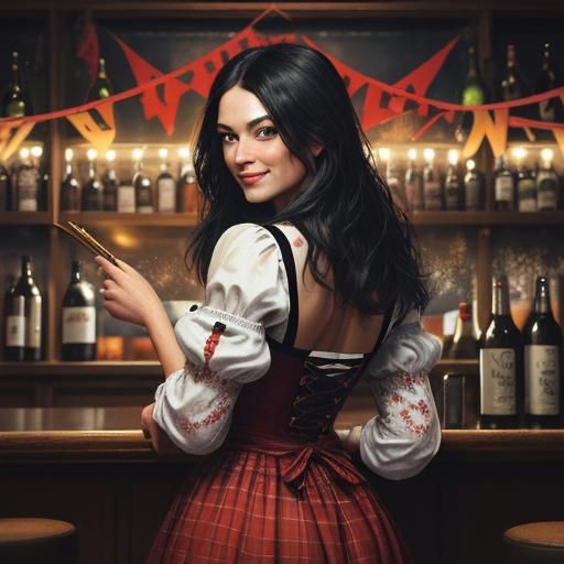 Bavarian Bartender in Oktoberfest Beer Garden as Oil Paintin...