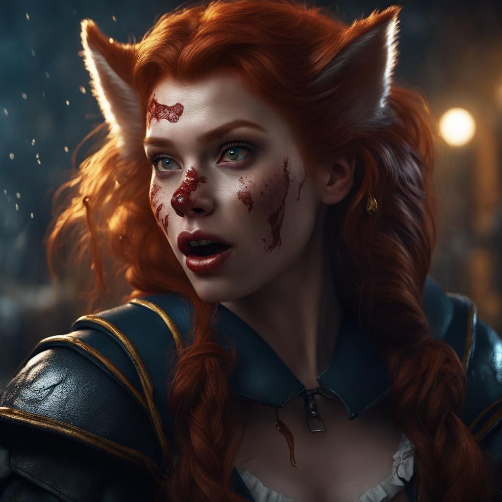Redhead Blows Kiss in Detailed Fantasy Art