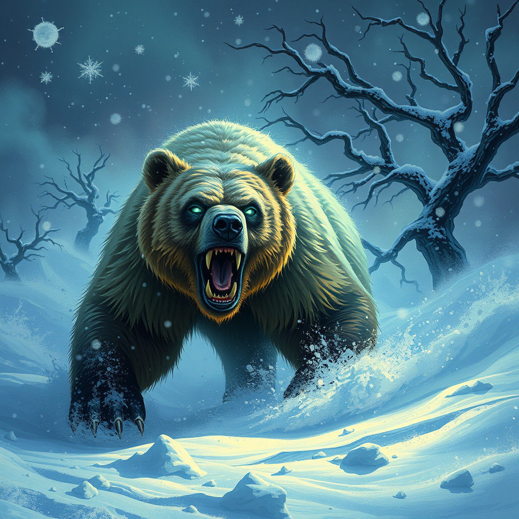 Menacing Bear Emerges from Blizzard